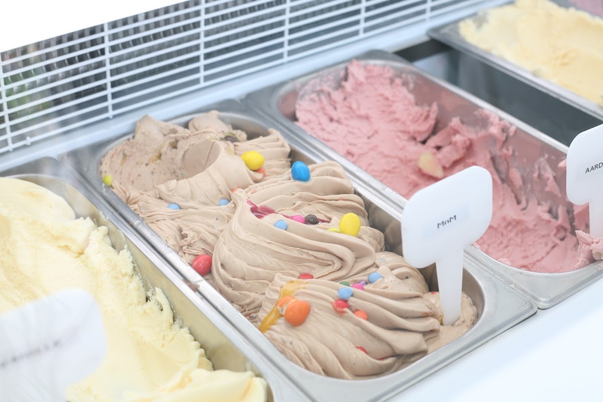 IJsvitrine met verse smaken bij Romie's Hoeveijs